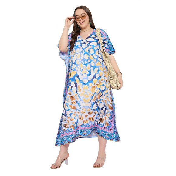 Gypsie Blu Leopard Printed Caftan Dress Stylish Maxi Dresses Christmas Gifts - Picture 7 of 8